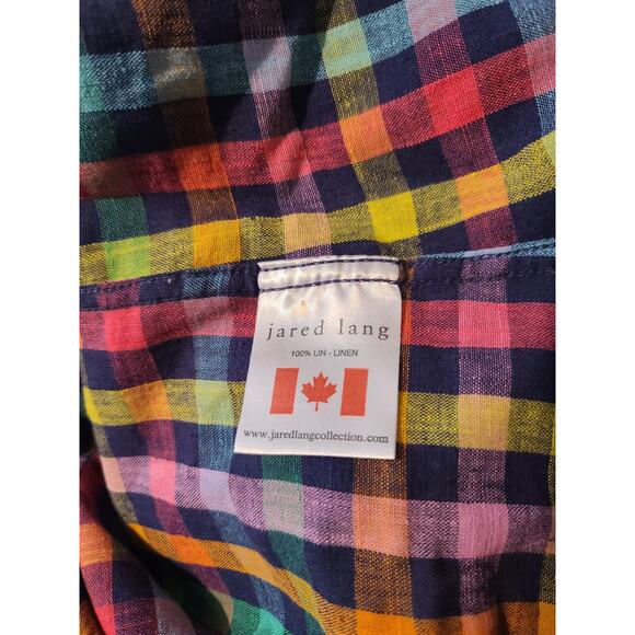 Jared Lang rainbow plaid linen long sleeve button down shirt - XL - Picture 4 of 5